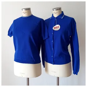 1960s - GURLON, France - Deadstock Royal Blue Cardigan Top Set - Sz. 46