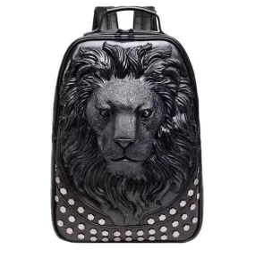 3D Backpack Soft PU Leather Lion Studde Flat Travel Punk Backpack Laptop Bag