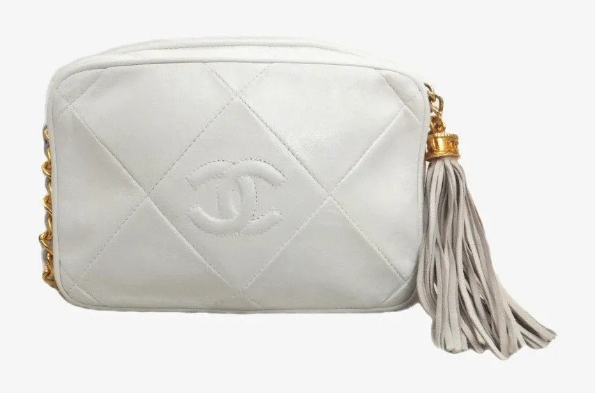 Authentic Chanel Vintage White Camera Style Handbag