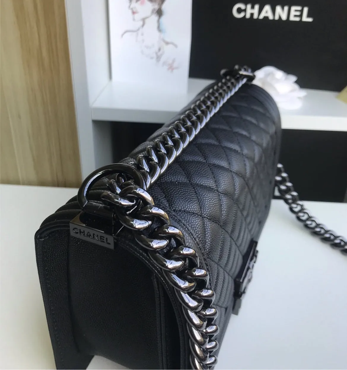 Black leather All black Chanel handbag