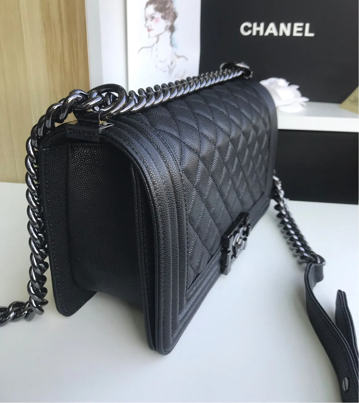 Black leather All black Chanel handbag