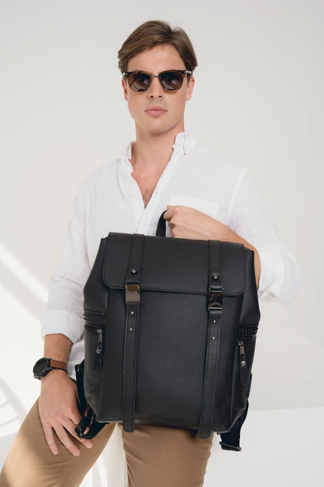 Boston Leather Backpack - Black