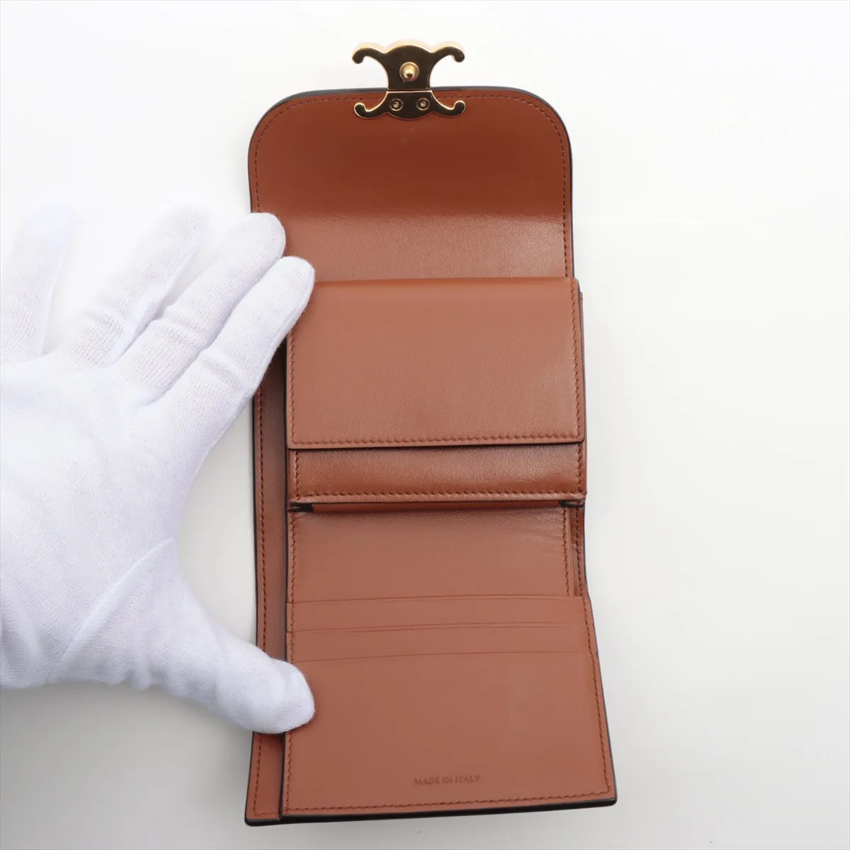 Celine Triomphe Leather Brown Compact Wallet