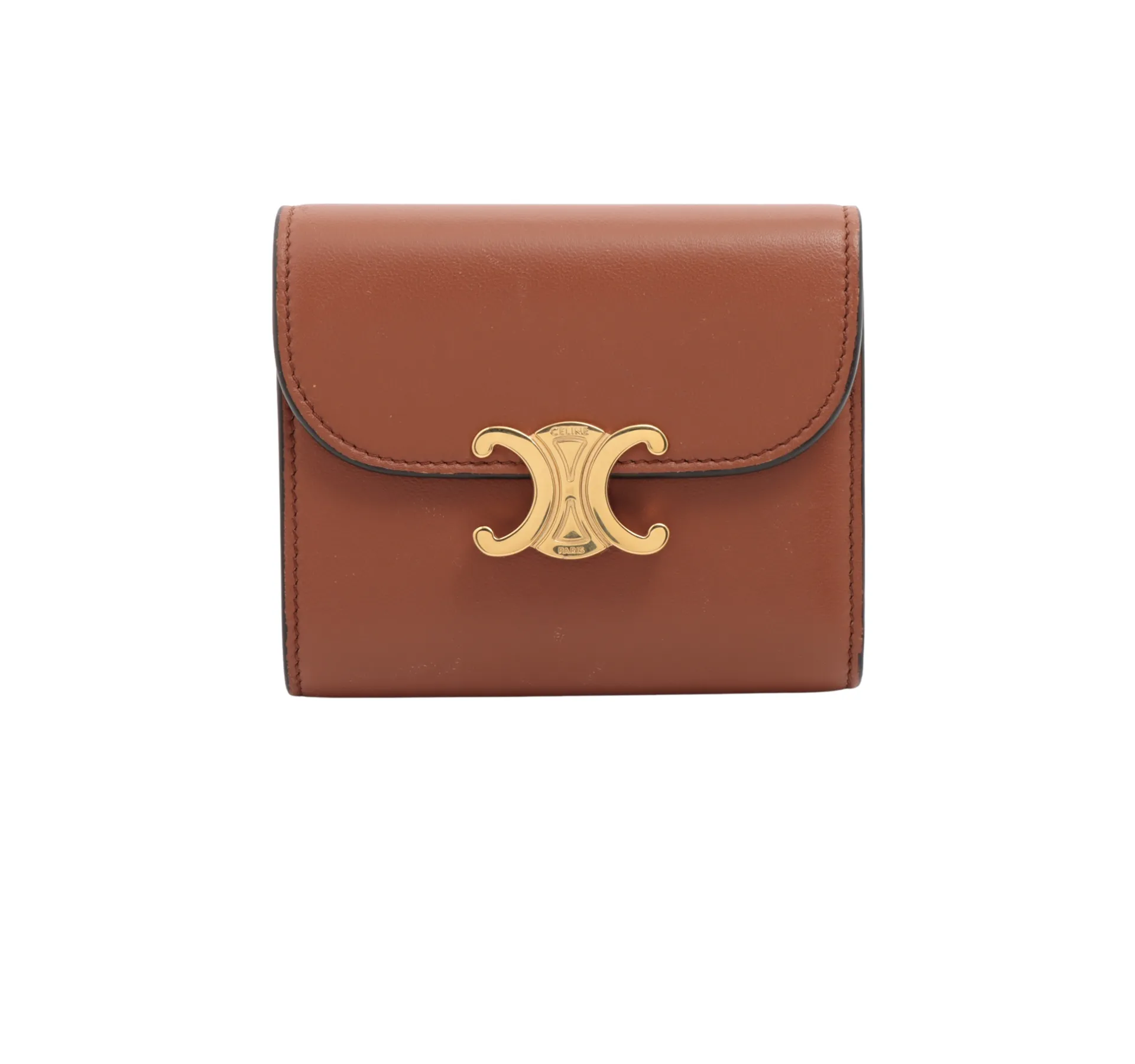 Celine Triomphe Leather Brown Compact Wallet