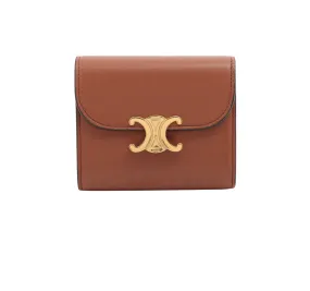 Celine Triomphe Leather Brown Compact Wallet