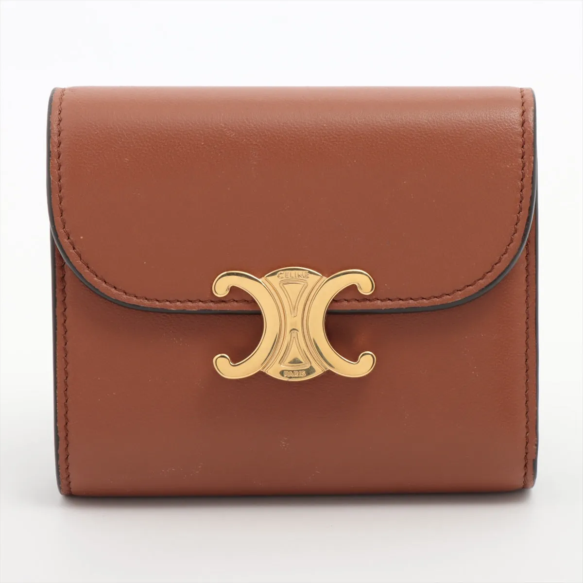 Celine Triomphe Leather Brown Compact Wallet