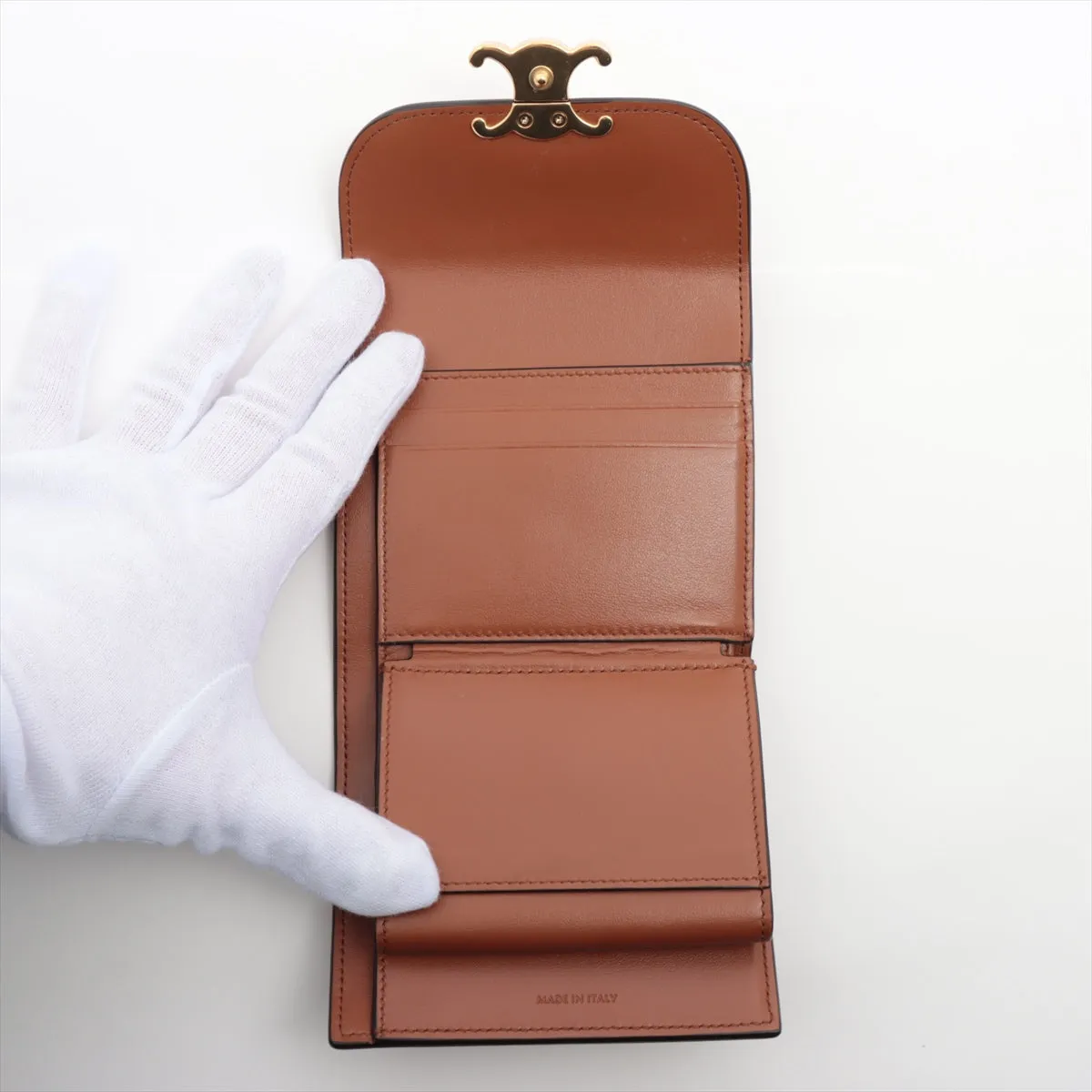 Celine Triomphe Leather Brown Compact Wallet