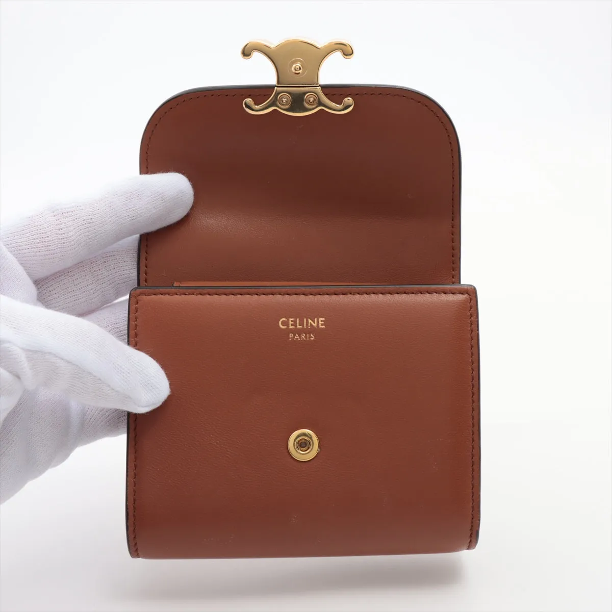 Celine Triomphe Leather Brown Compact Wallet