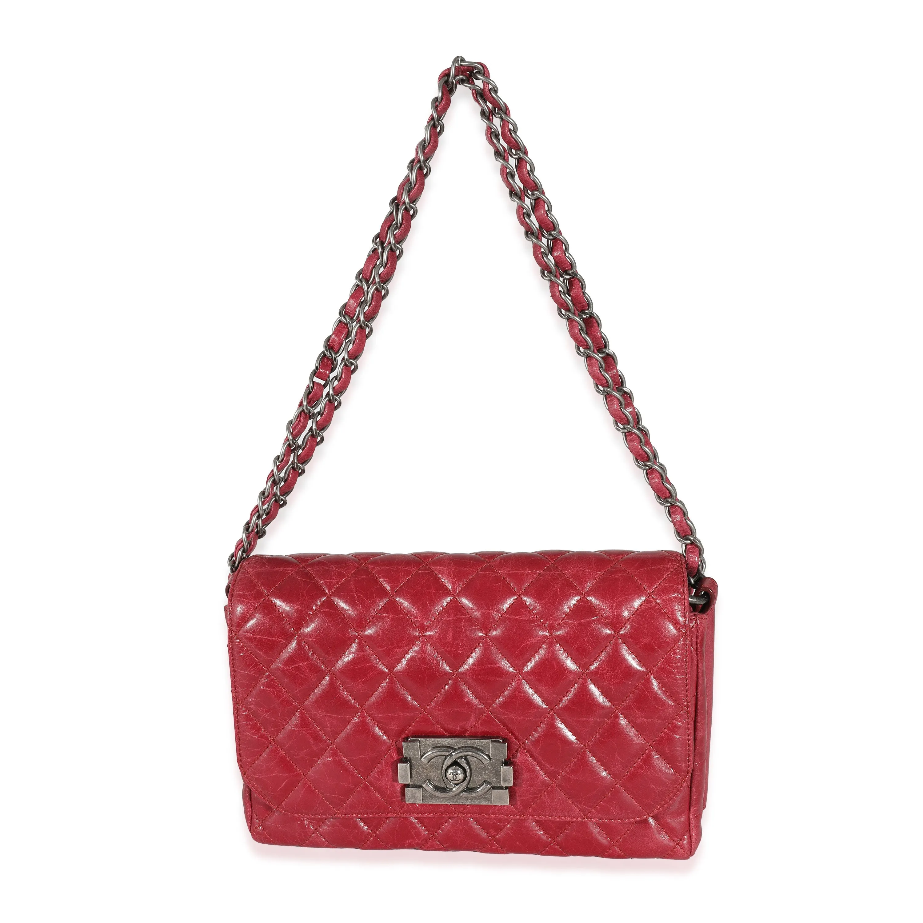 CHANEL 12P Red Glazed Calfskin Veau Brilliante New Bag