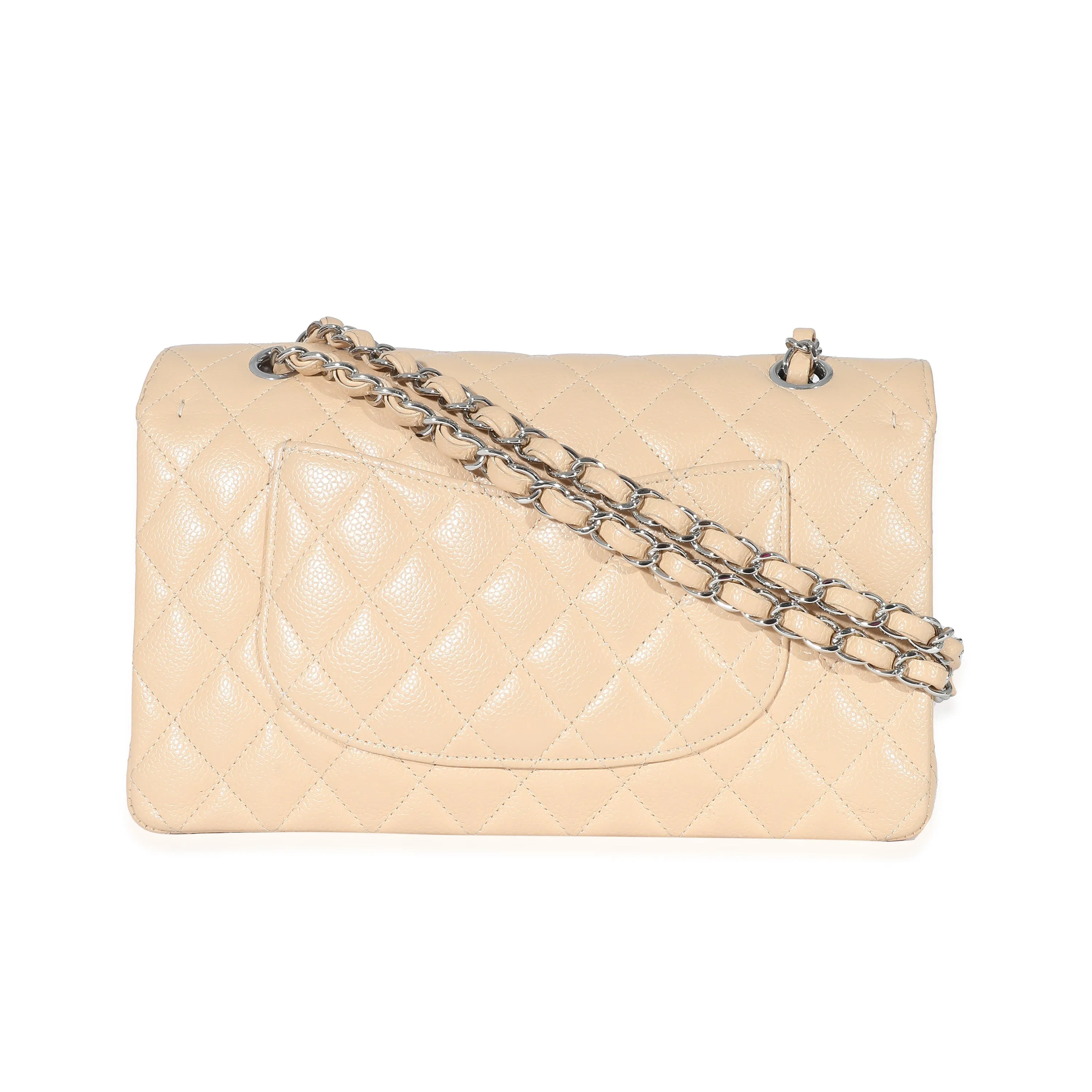 CHANEL Beige Quilted Caviar Medium Classic Double Flap Bag