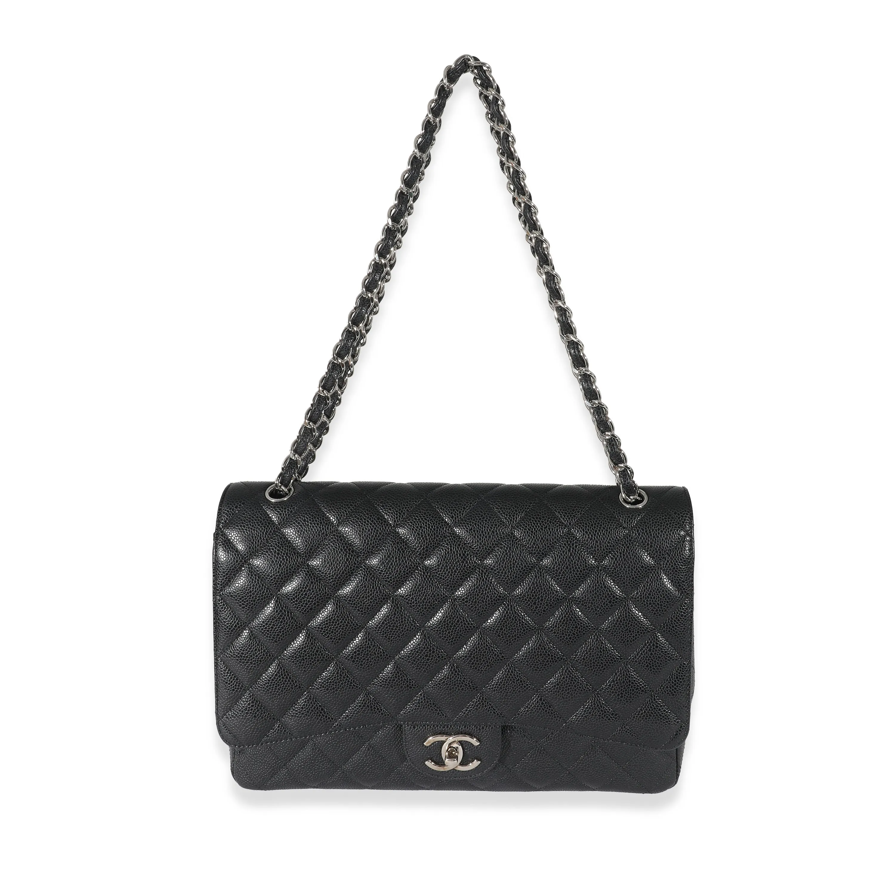 CHANEL Black Quilted Caviar Maxi Double Flap Bag