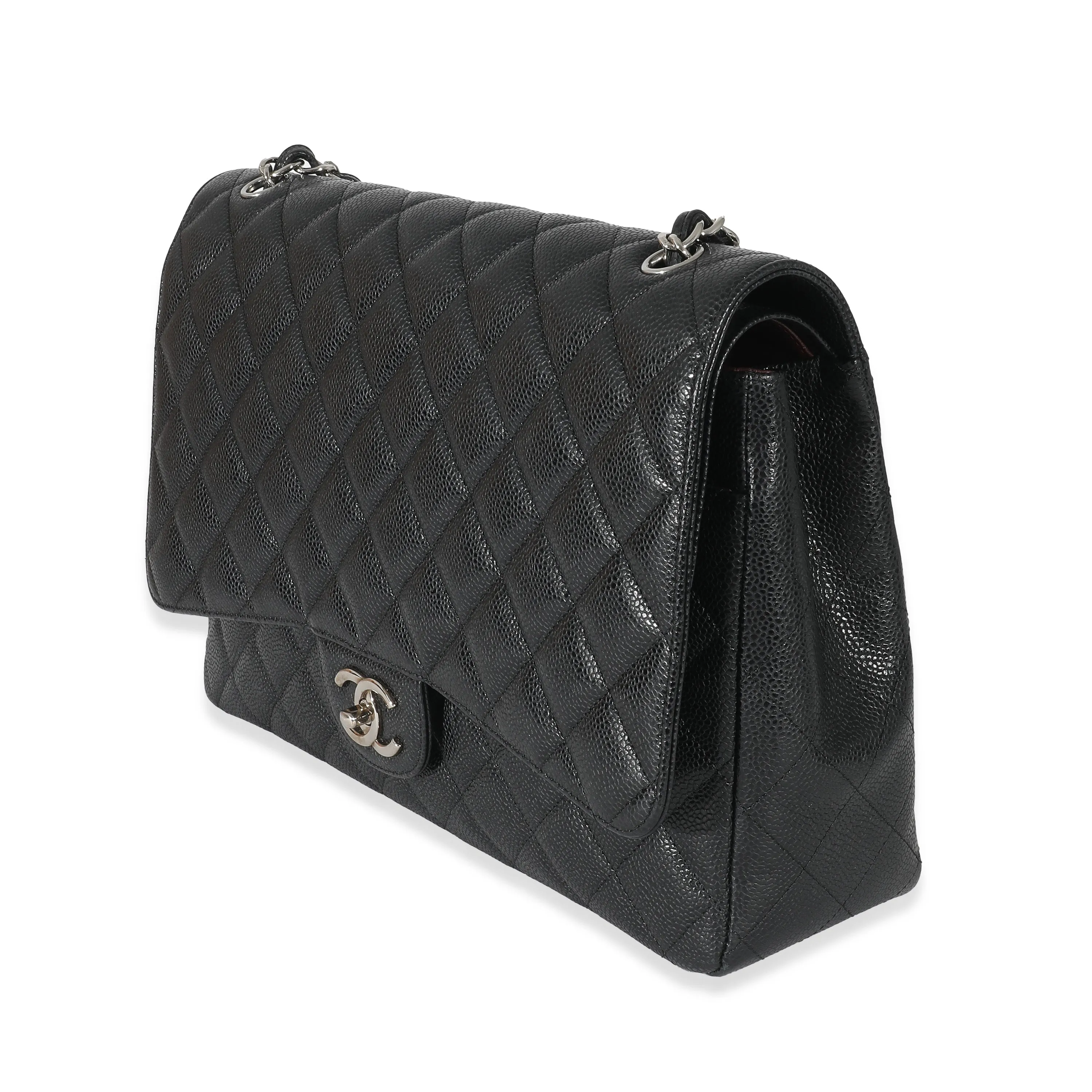 CHANEL Black Quilted Caviar Maxi Double Flap Bag