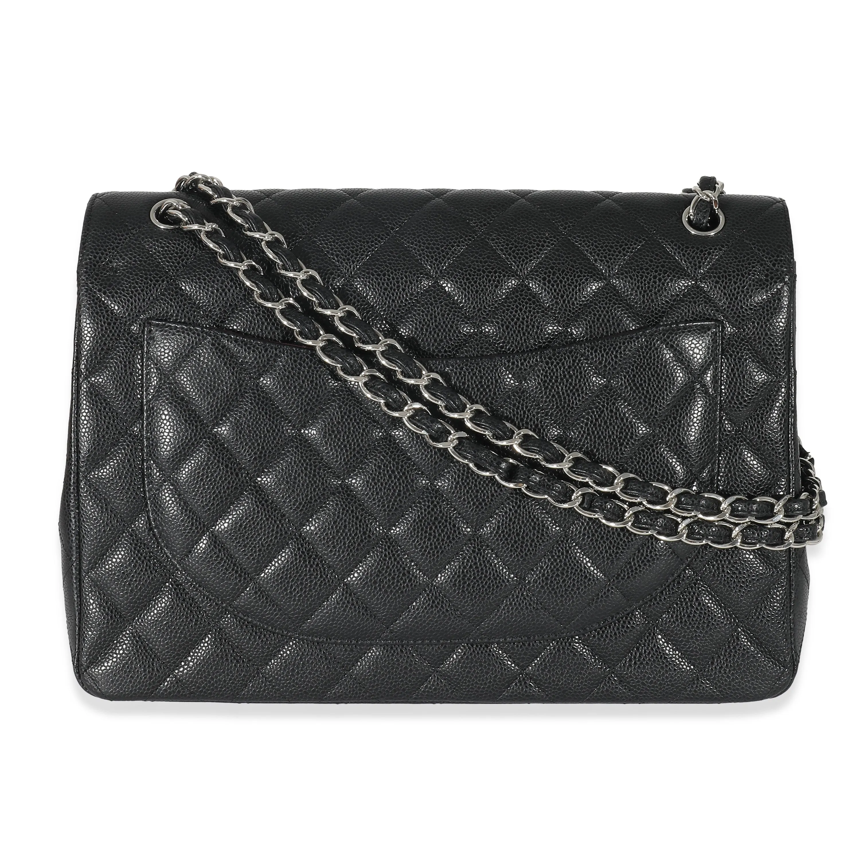 CHANEL Black Quilted Caviar Maxi Double Flap Bag