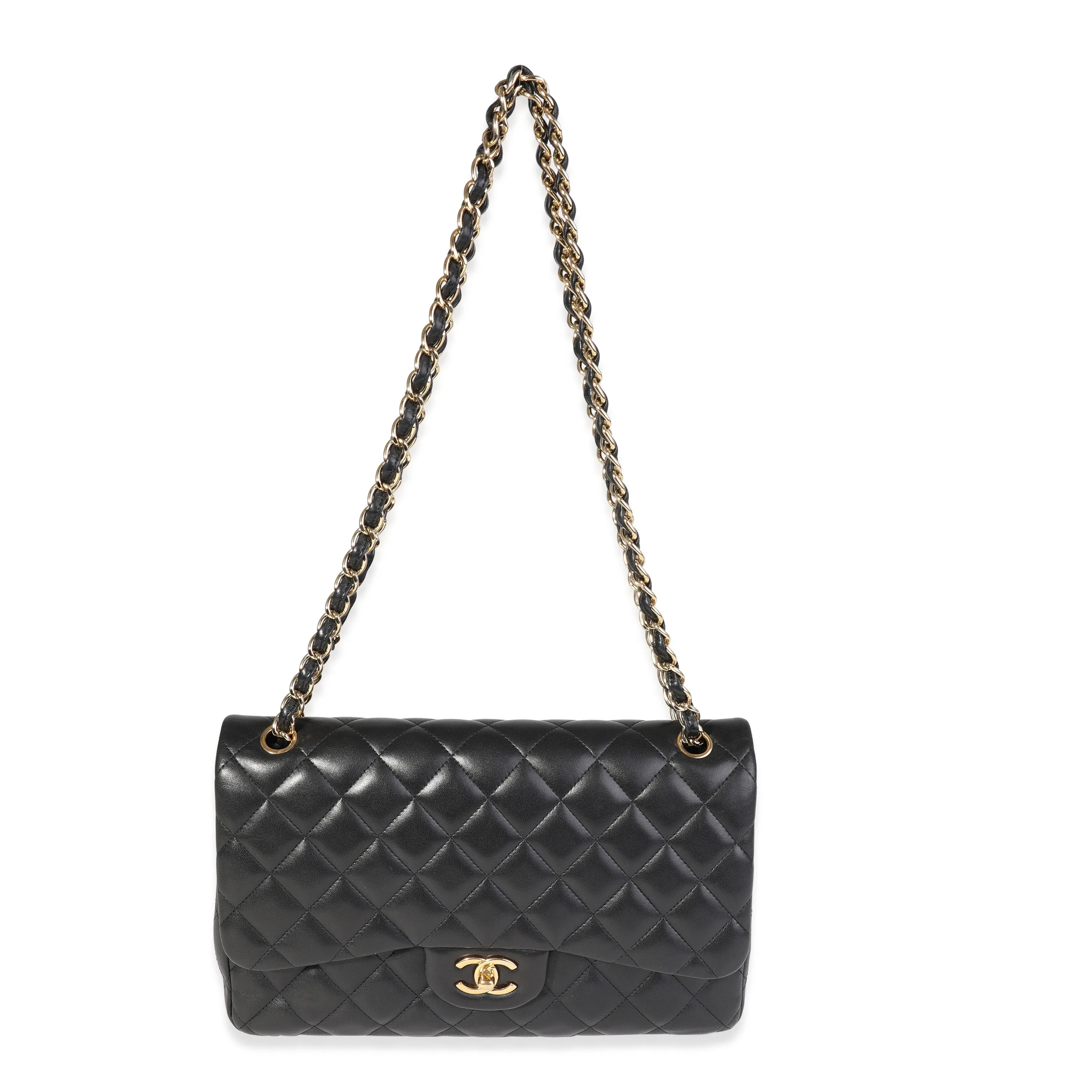 CHANEL Black Quilted Lambskin Jumbo Classic Double New Bag