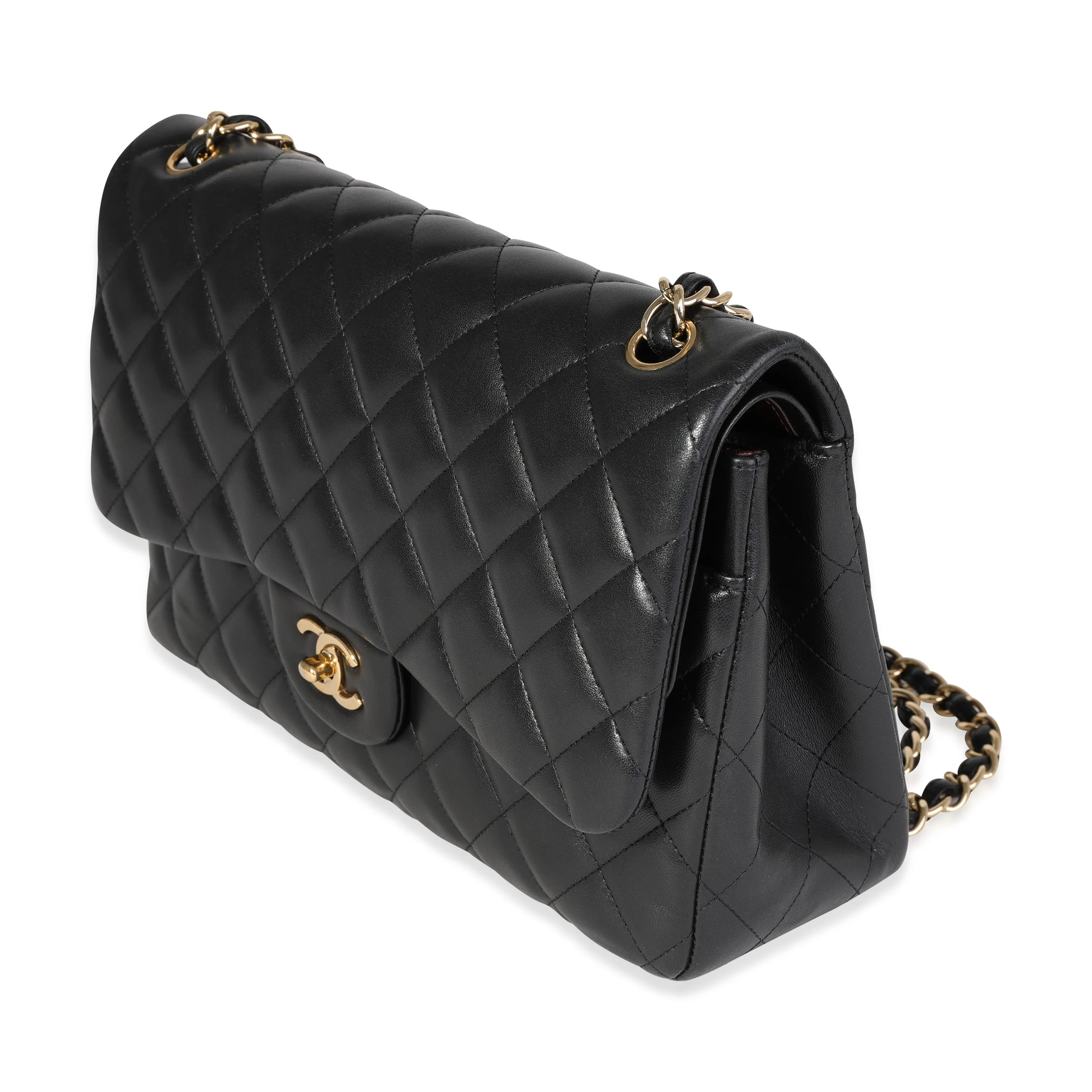 CHANEL Black Quilted Lambskin Jumbo Classic Double New Bag