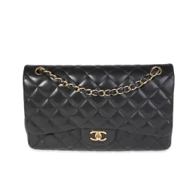 CHANEL Black Quilted Lambskin Jumbo Classic Double New Bag