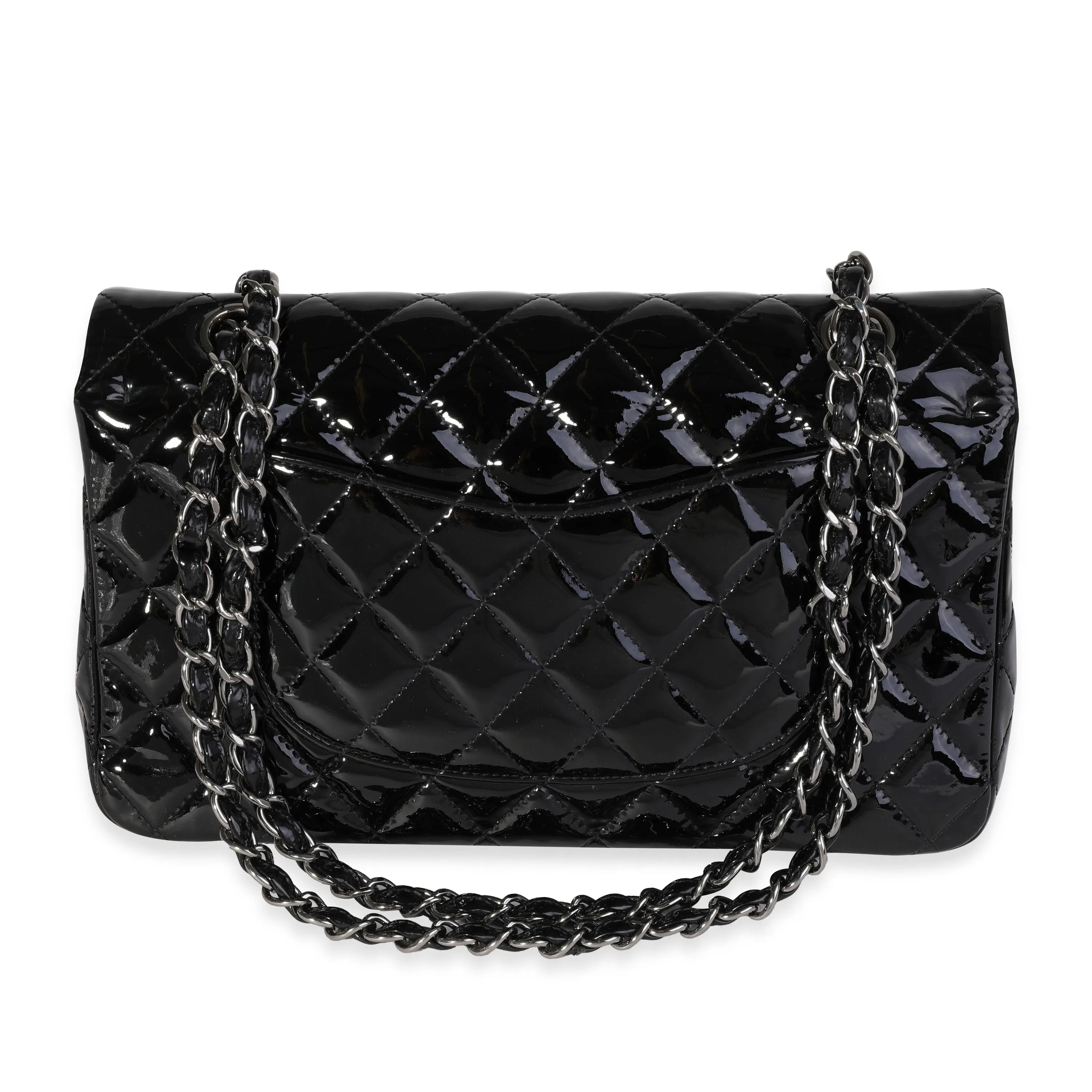 CHANEL Black Quilted Patent Leather Medium Classic Double New Bag