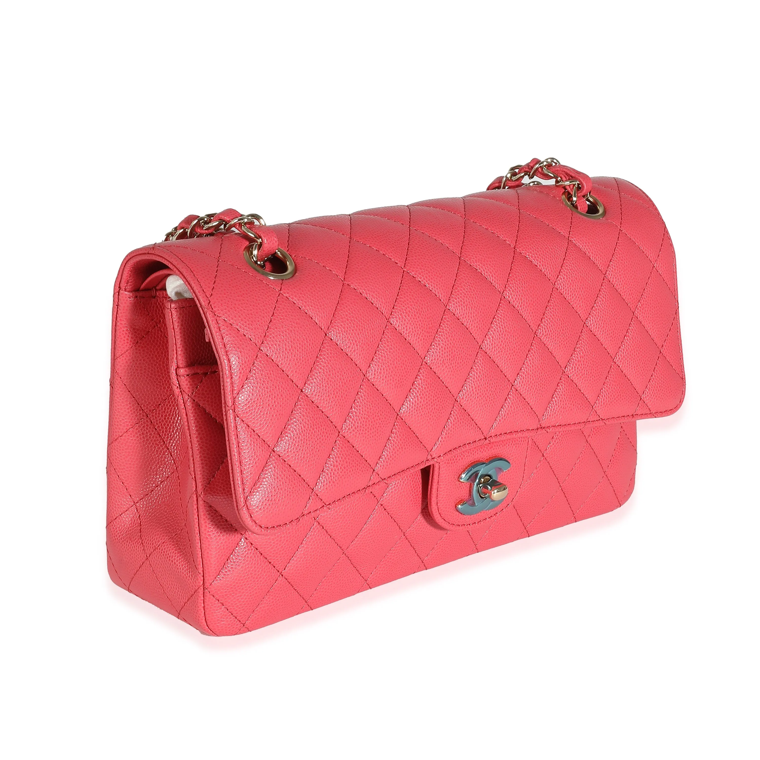 CHANEL Dark Pink Quilted Caviar Medium Classic Double New Bag