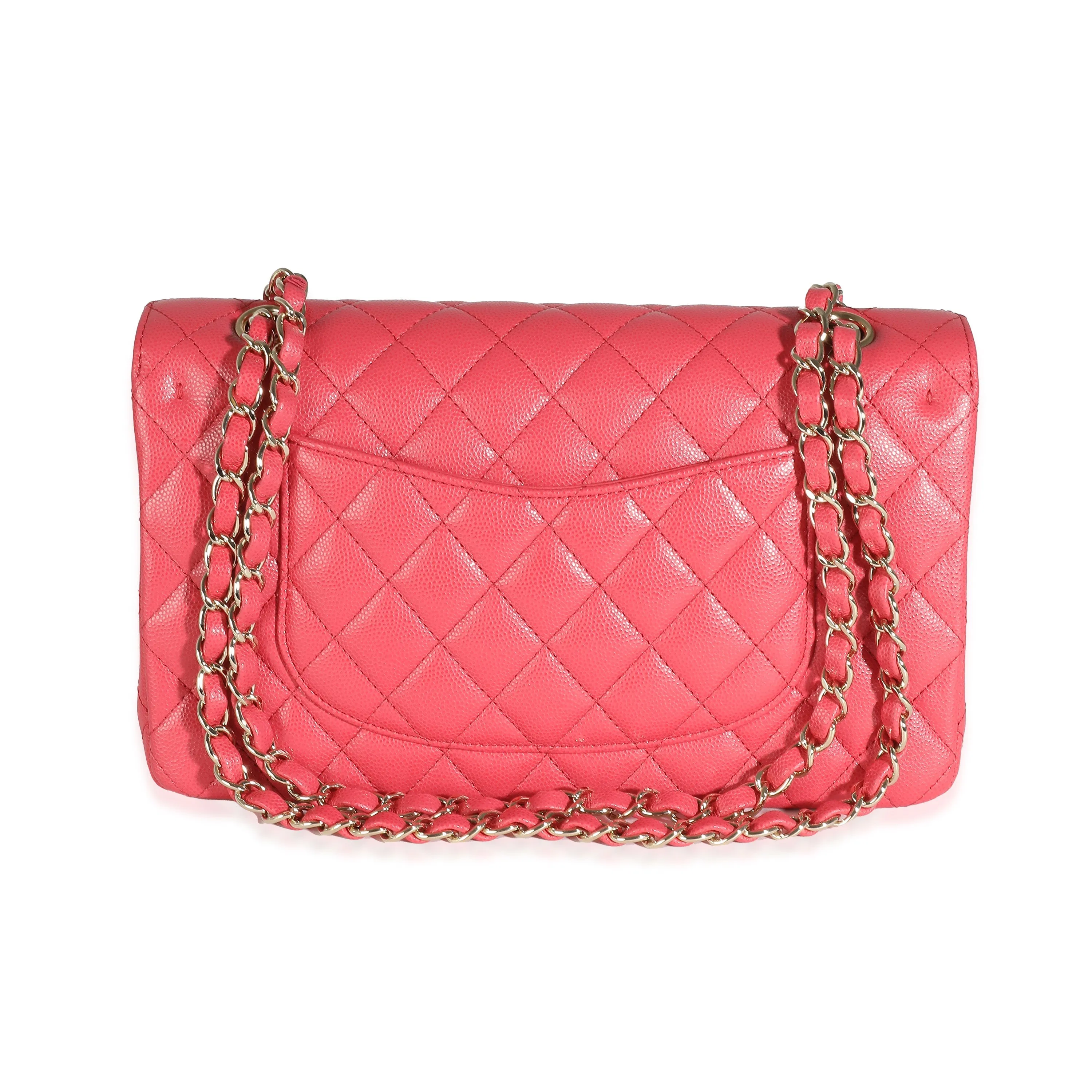 CHANEL Dark Pink Quilted Caviar Medium Classic Double New Bag