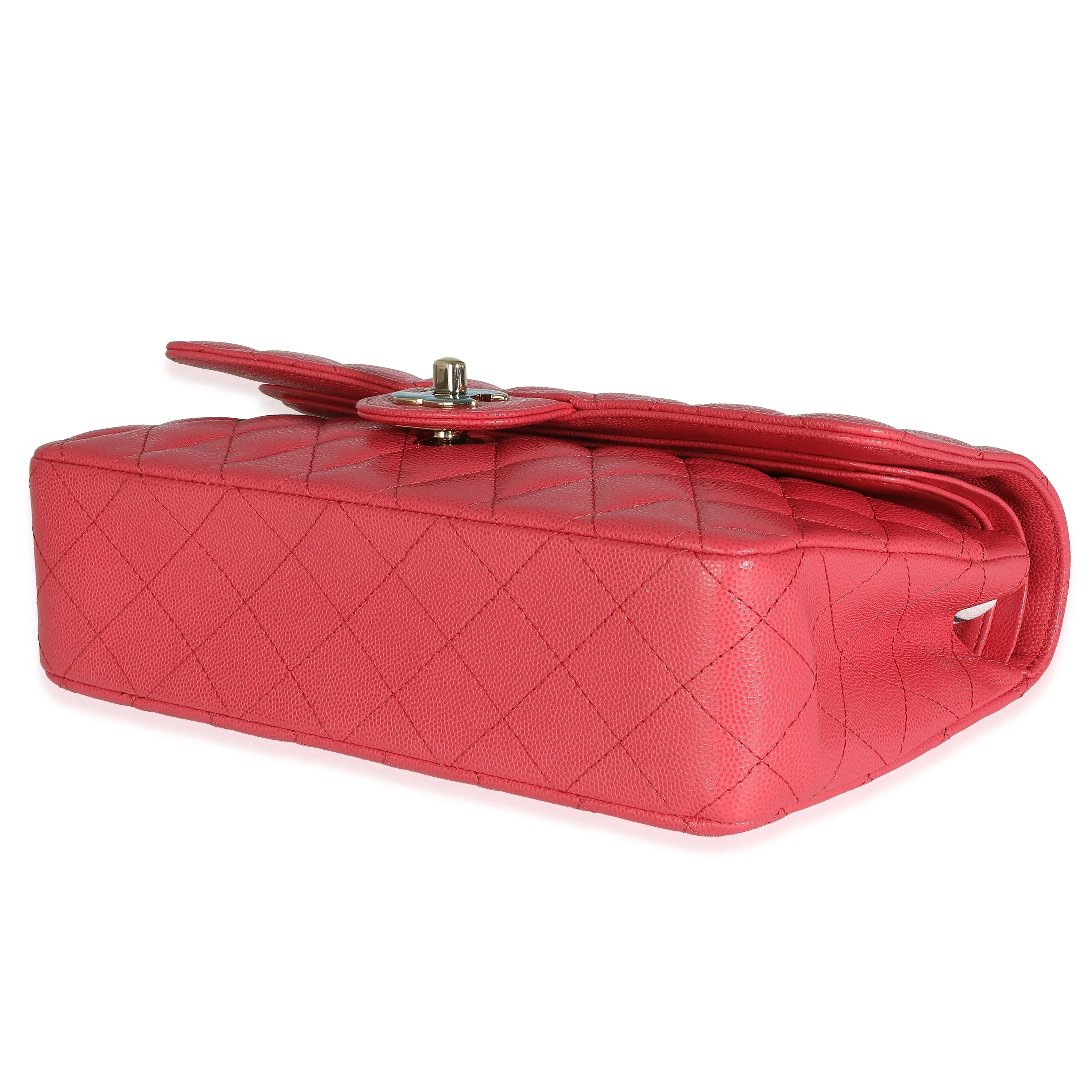 CHANEL Dark Pink Quilted Caviar Medium Classic Double New Bag