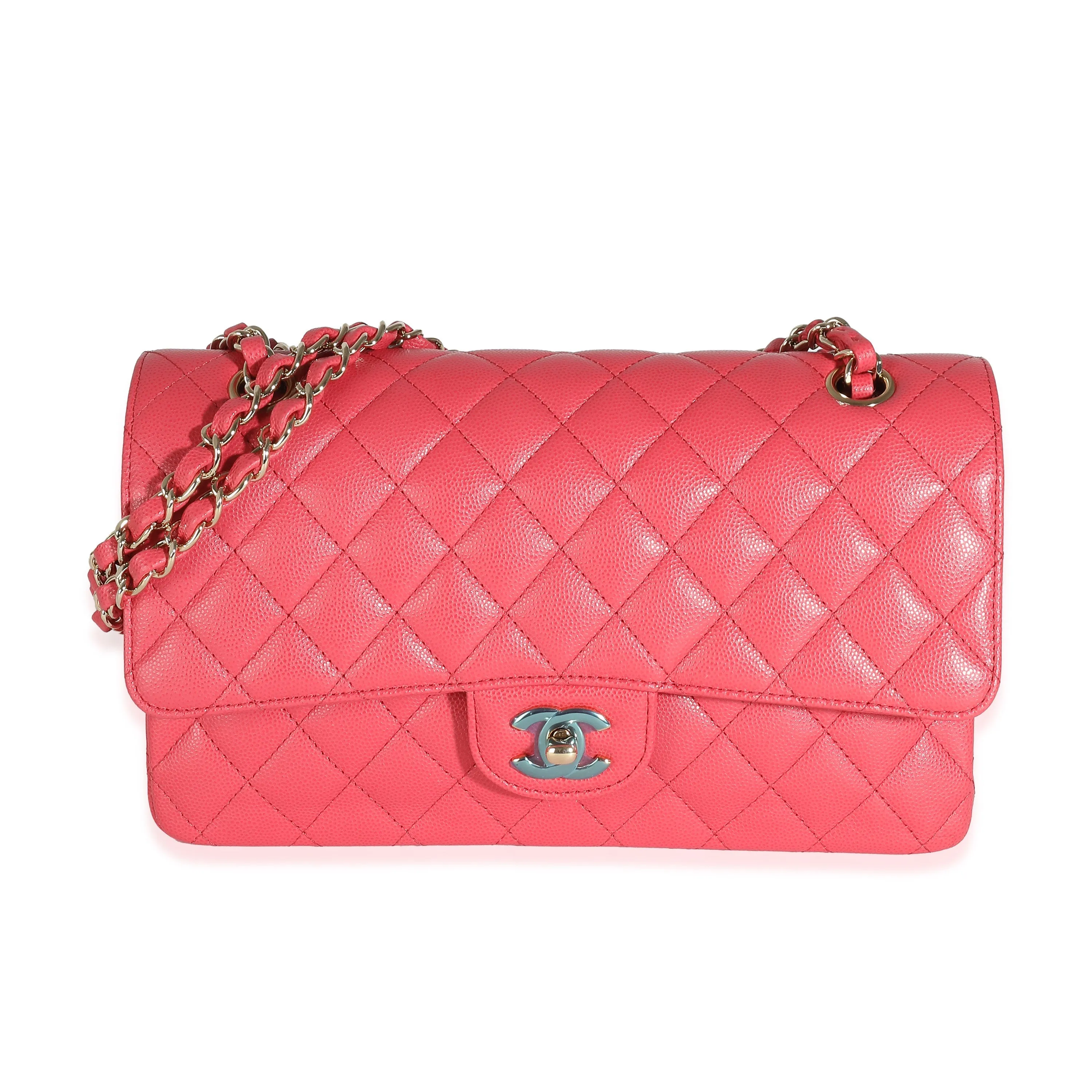 CHANEL Dark Pink Quilted Caviar Medium Classic Double New Bag