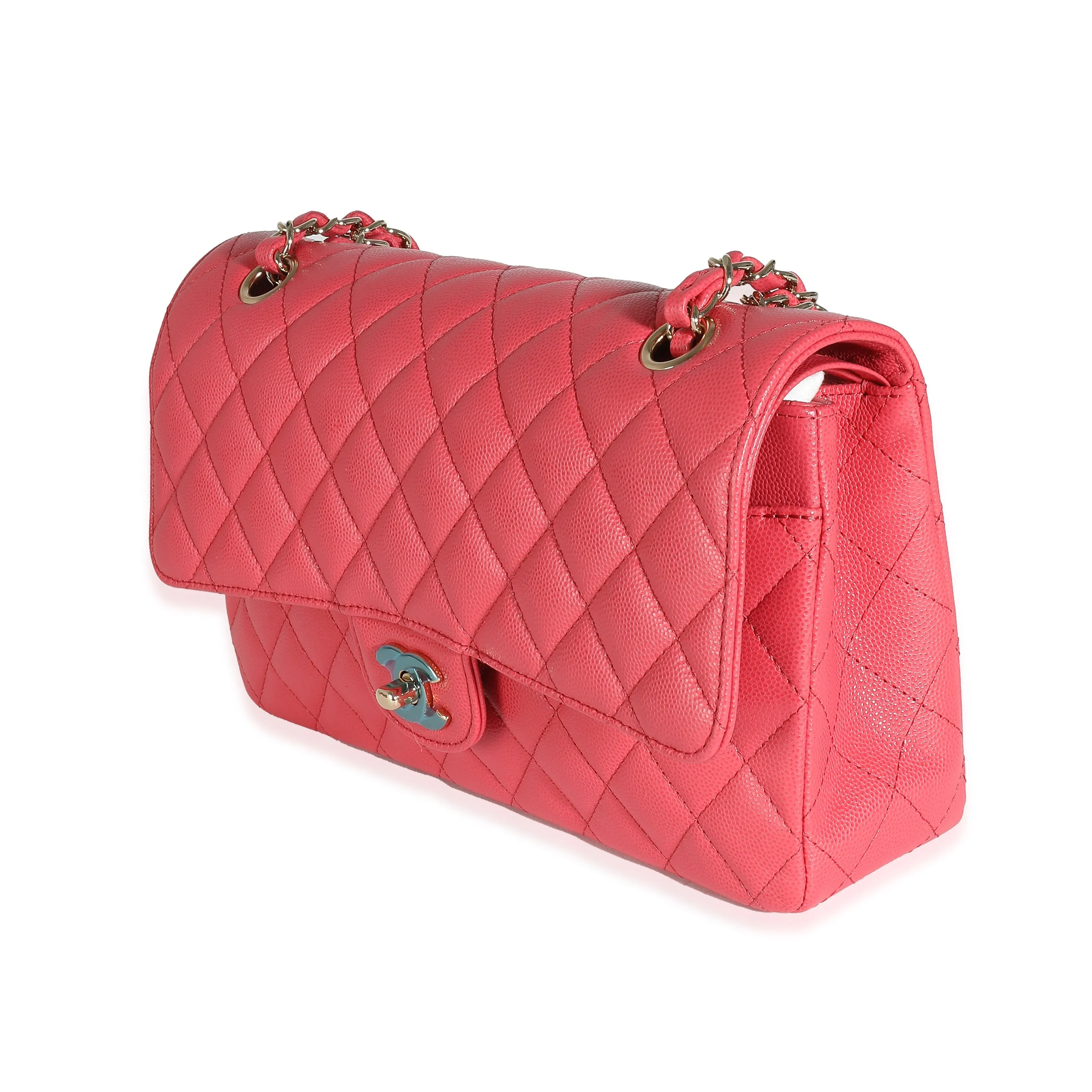 CHANEL Dark Pink Quilted Caviar Medium Classic Double New Bag