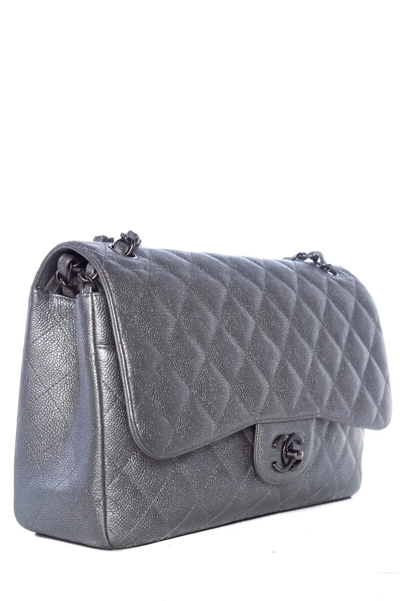 Chanel Silver Caviar Jumbo RHW  Handbag