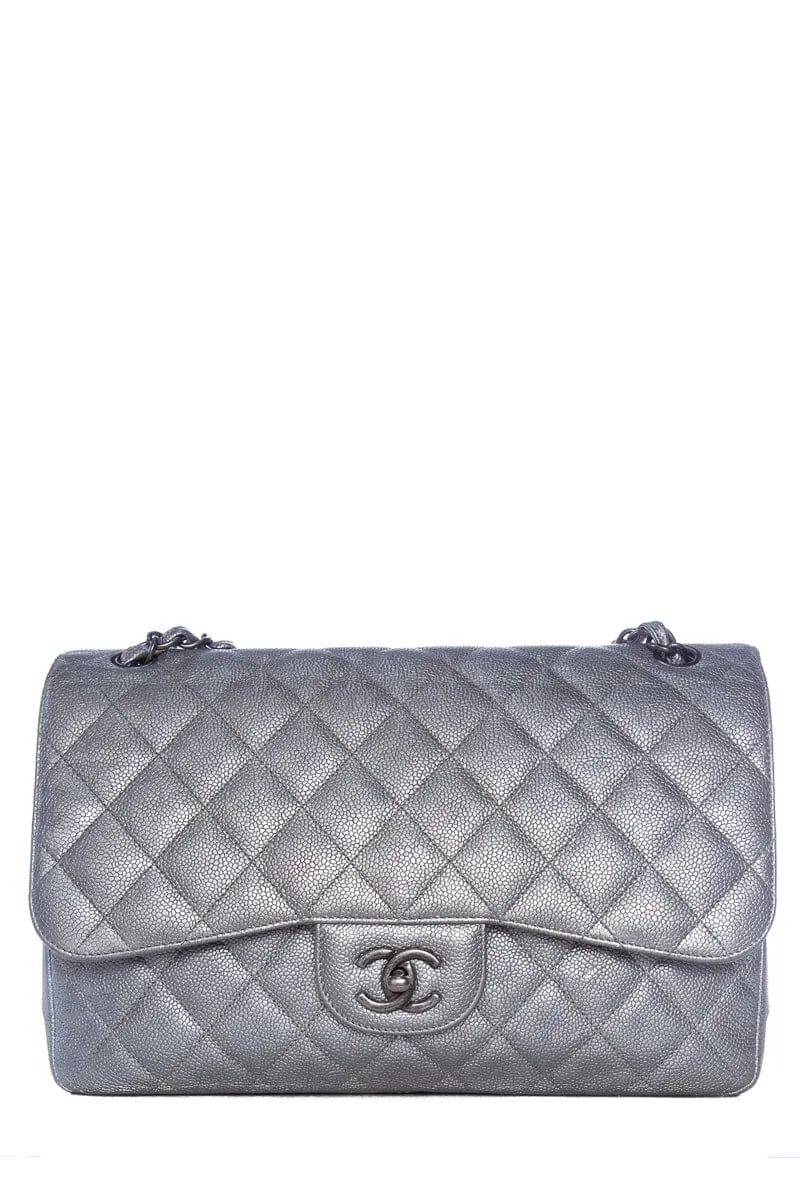 Chanel Silver Caviar Jumbo RHW  Handbag