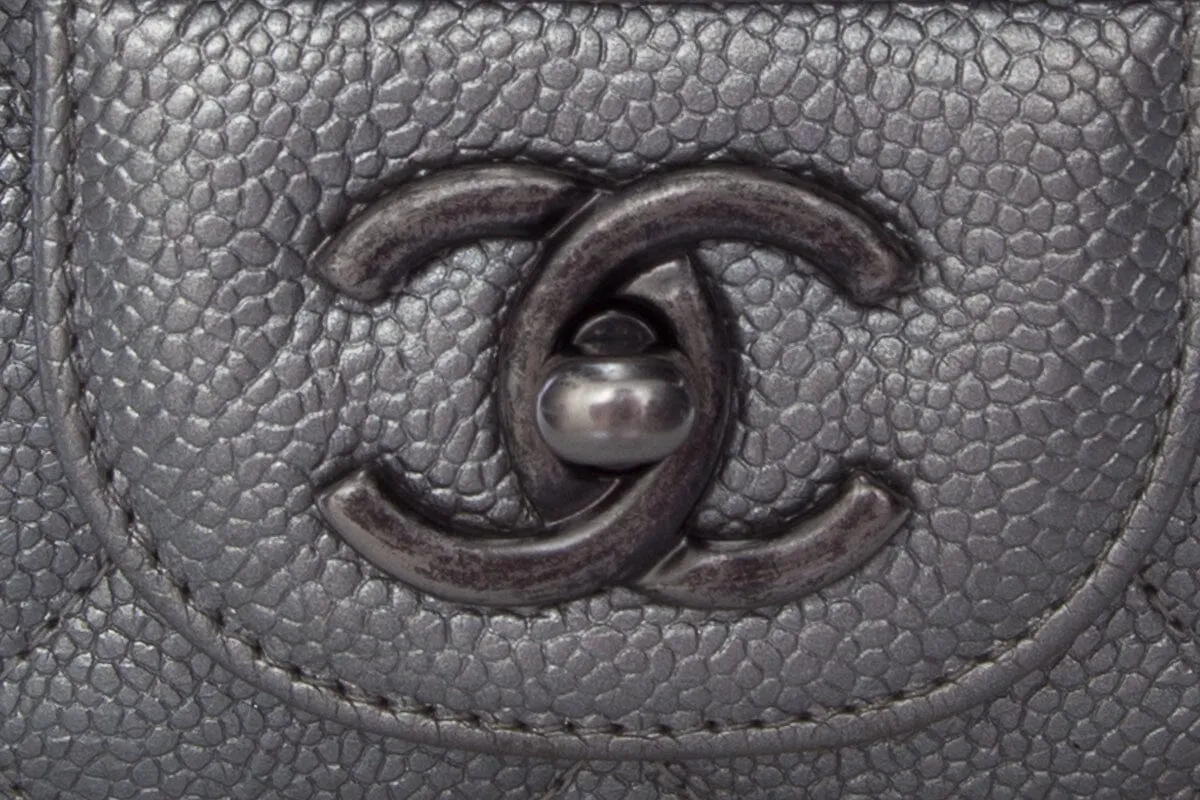 Chanel Silver Caviar Jumbo RHW  Handbag