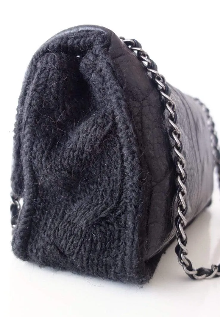 Chanel Timeless Black Wool/Leather Handbag