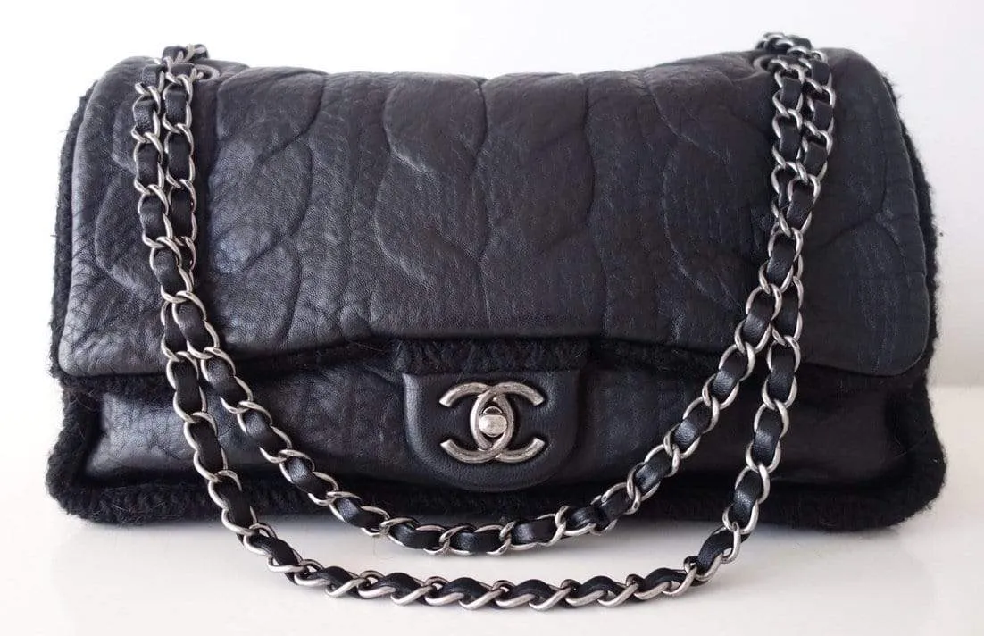 Chanel Timeless Black Wool/Leather Handbag