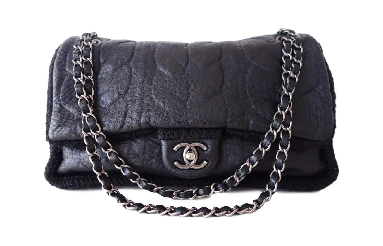 Chanel Timeless Black Wool/Leather Handbag