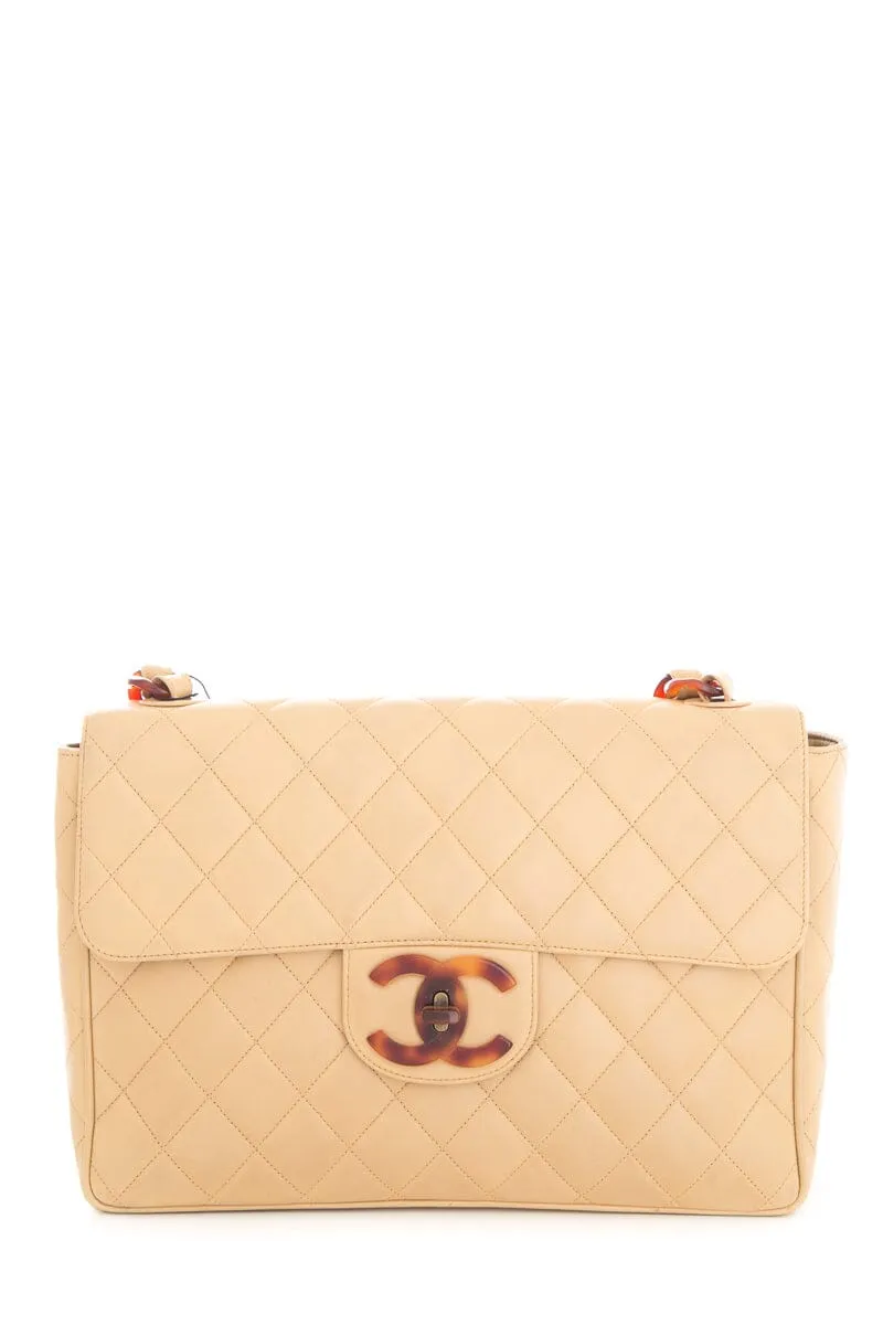 Chanel Vintage 1994/96 Beige Maxi Jumbo Flap Lambskin Handbag