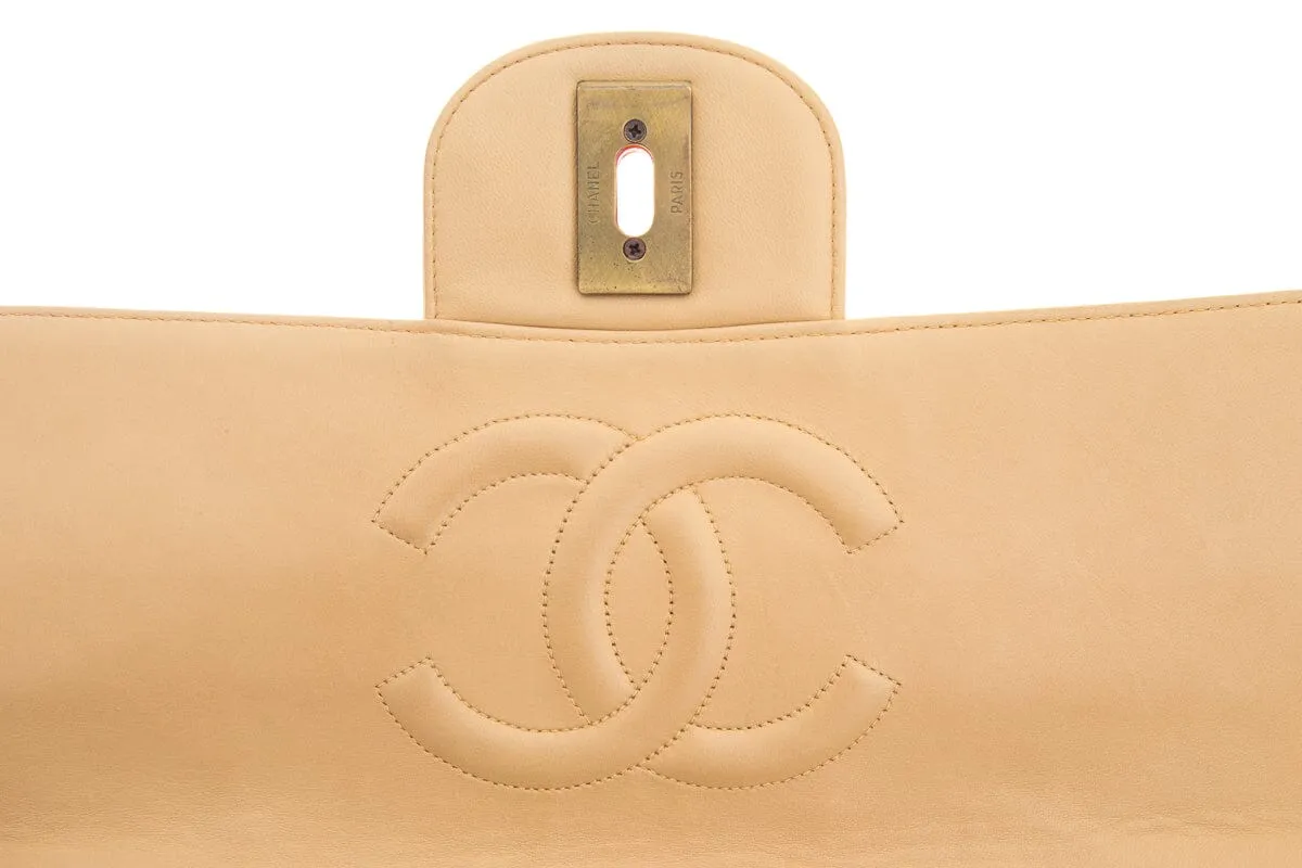 Chanel Vintage 1994/96 Beige Maxi Jumbo Flap Lambskin Handbag