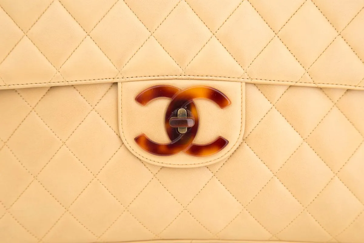 Chanel Vintage 1994/96 Beige Maxi Jumbo Flap Lambskin Handbag