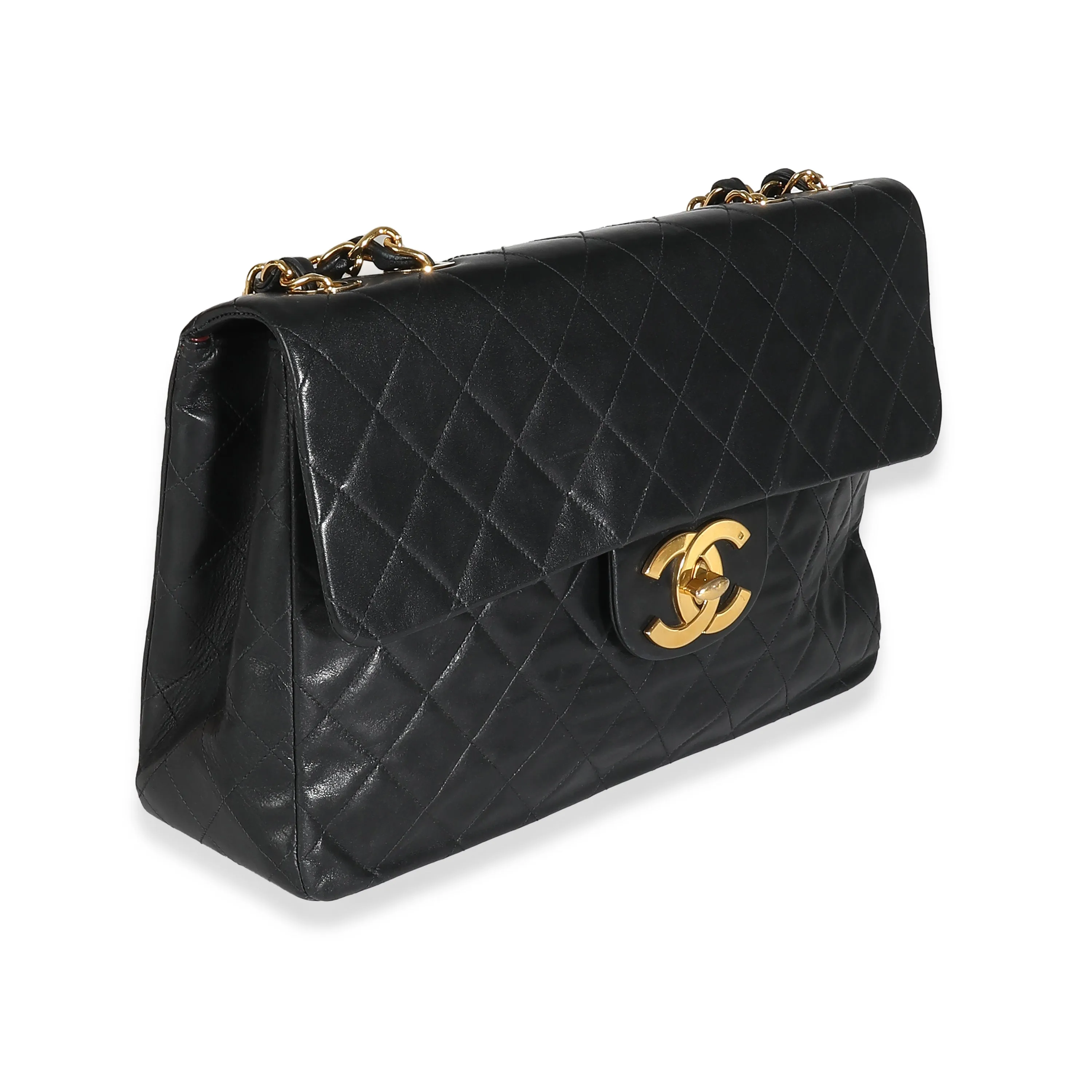 CHANEL Vintage 24K Black Quilted Lambskin Maxi XL New Bag