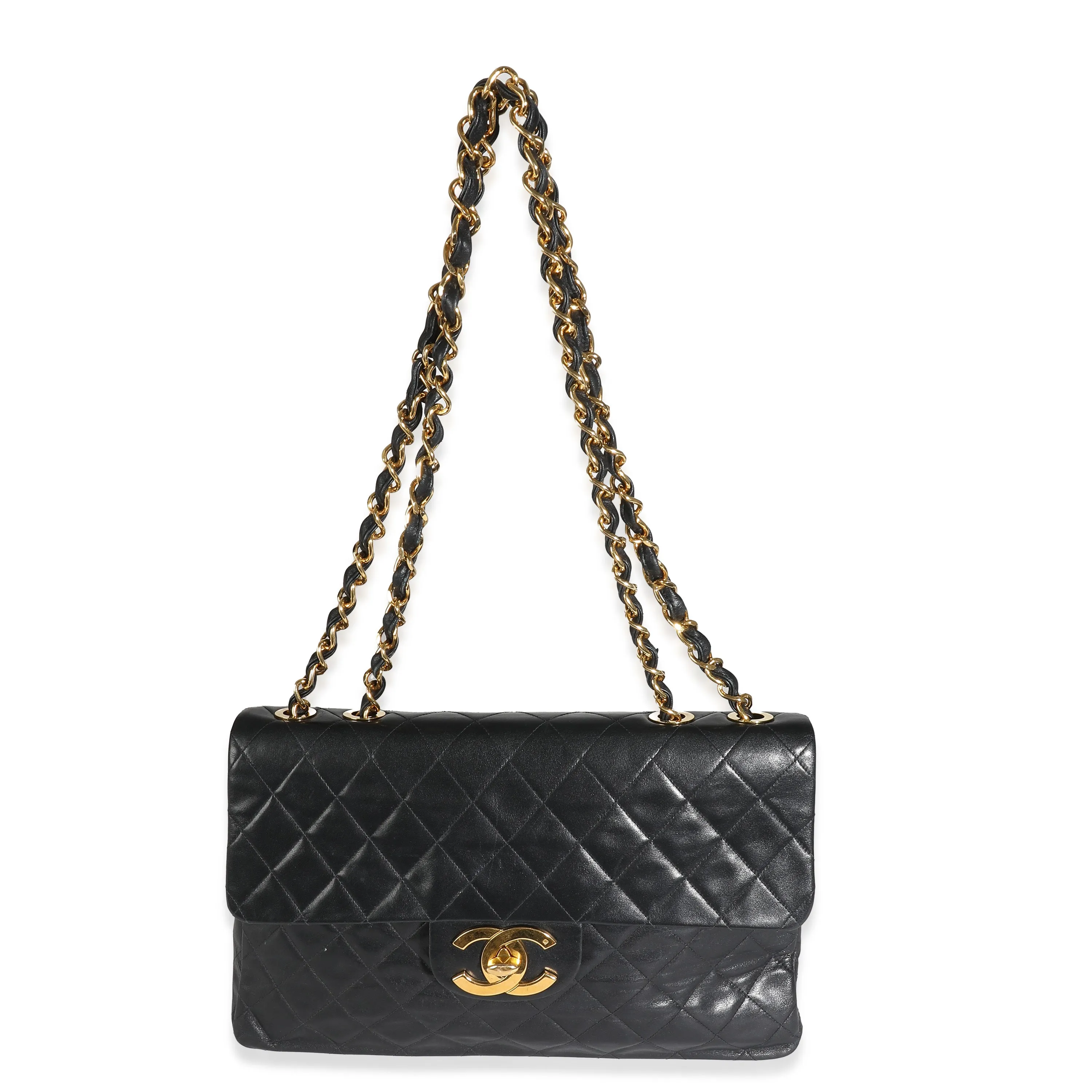 CHANEL Vintage 24K Black Quilted Lambskin Maxi XL New Bag