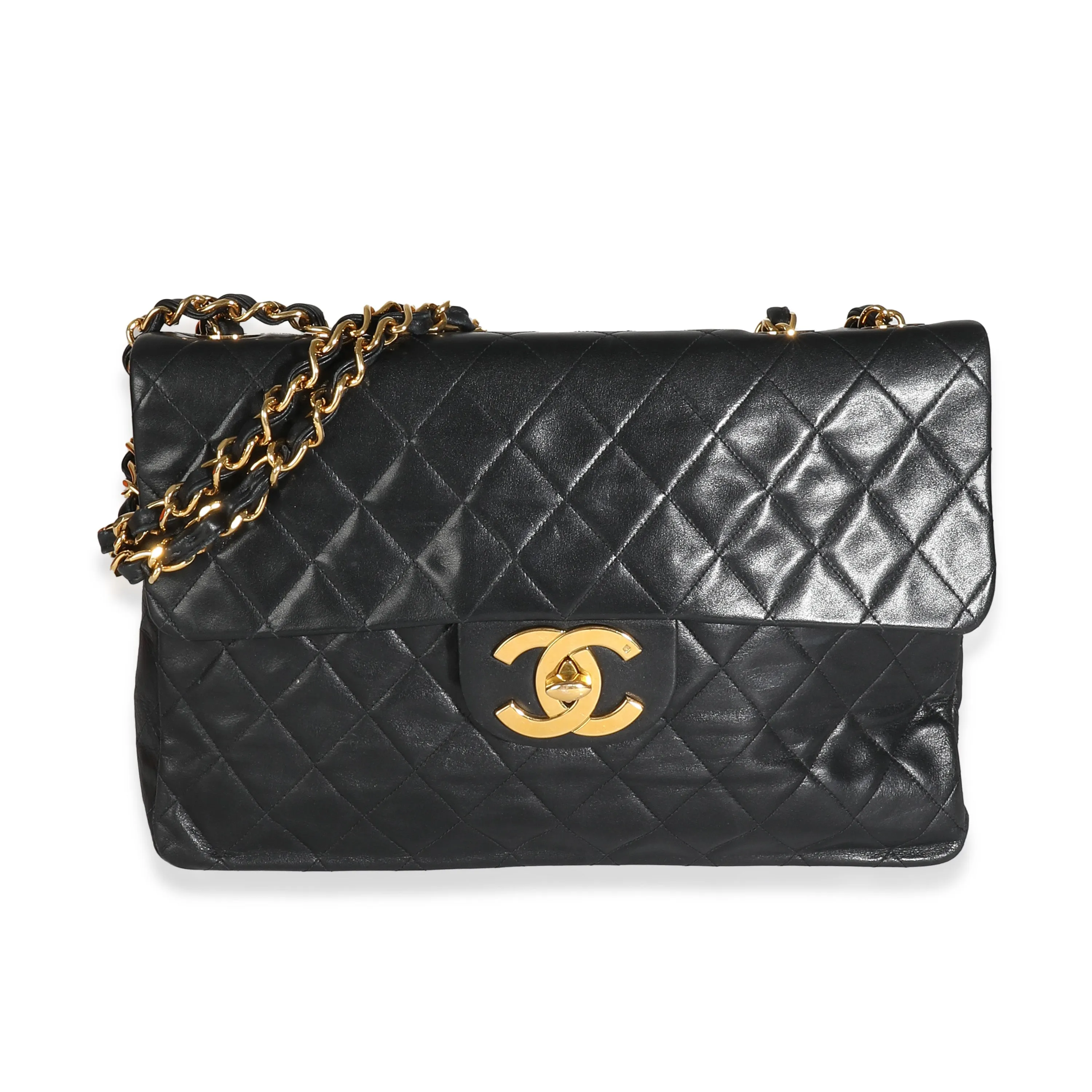 CHANEL Vintage 24K Black Quilted Lambskin Maxi XL New Bag