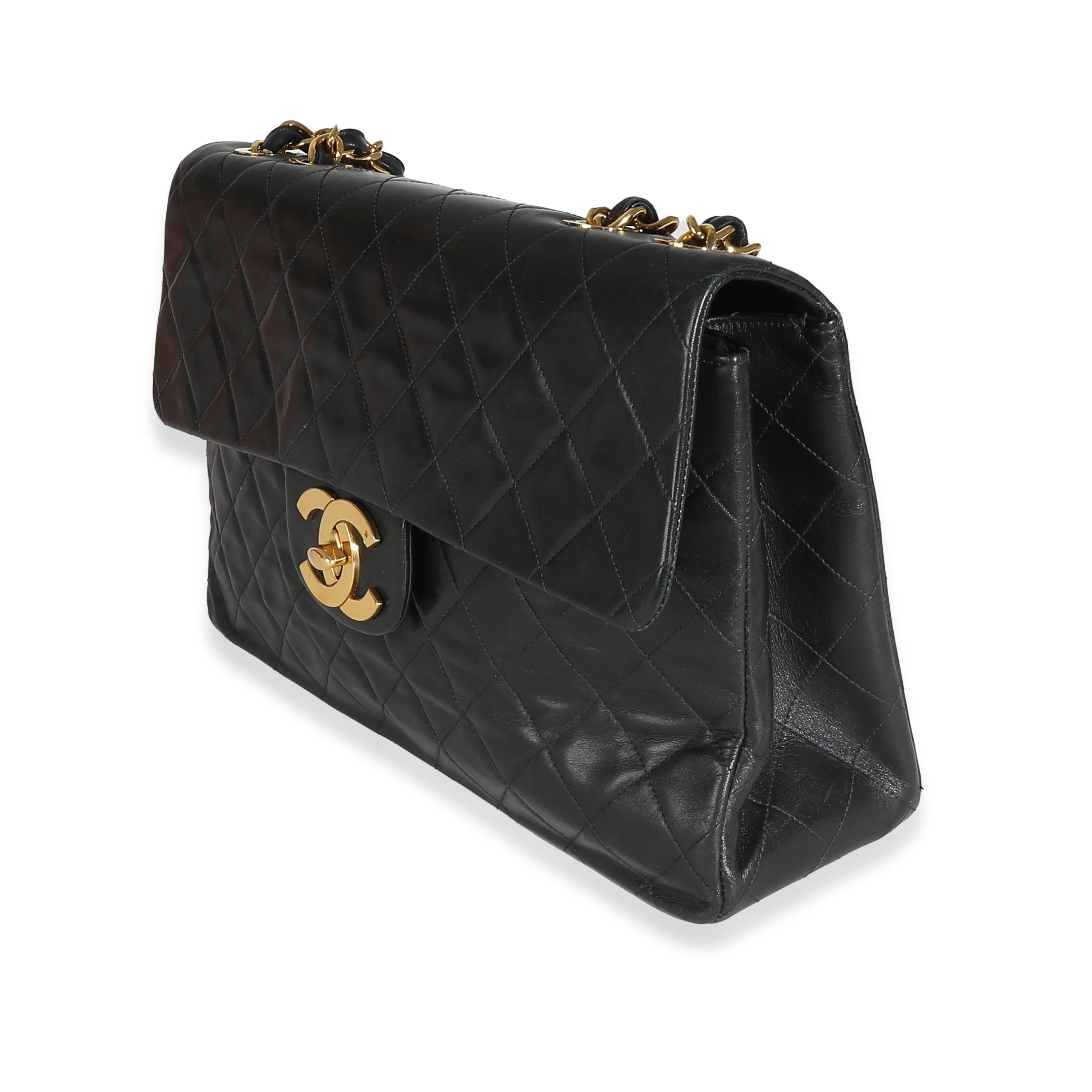 CHANEL Vintage 24K Black Quilted Lambskin Maxi XL New Bag