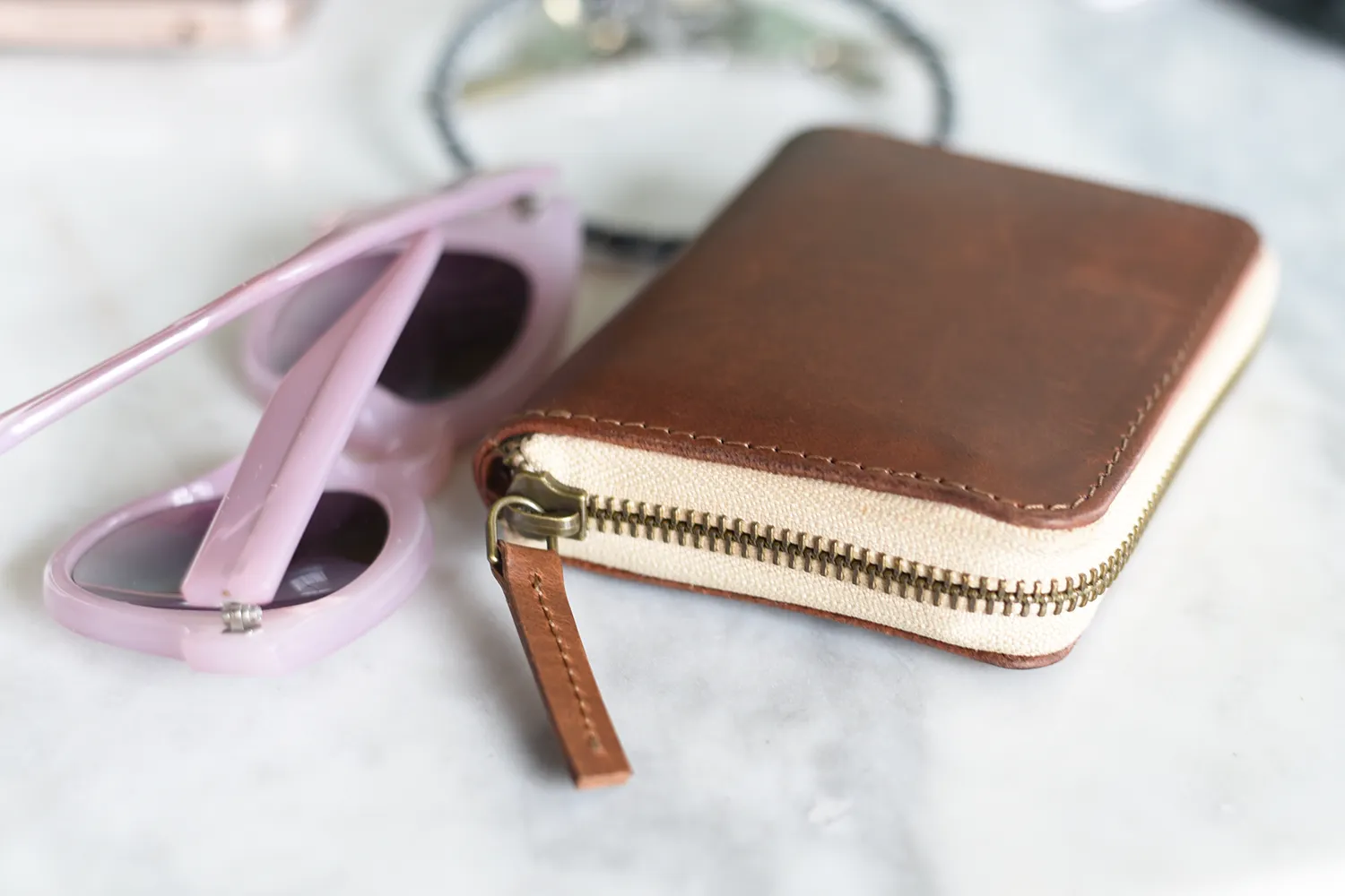 Compact Leather Zipper Wallet