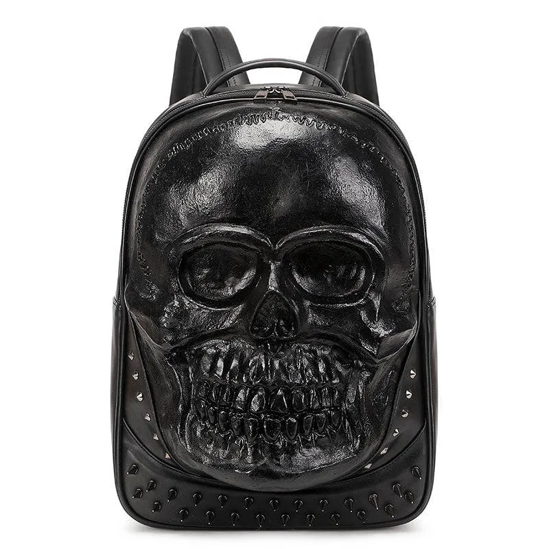 Cool Unisexs 3D Skull Backpack , Smiling Skull Backpack , Studded Large Volumn Laptop Backpack