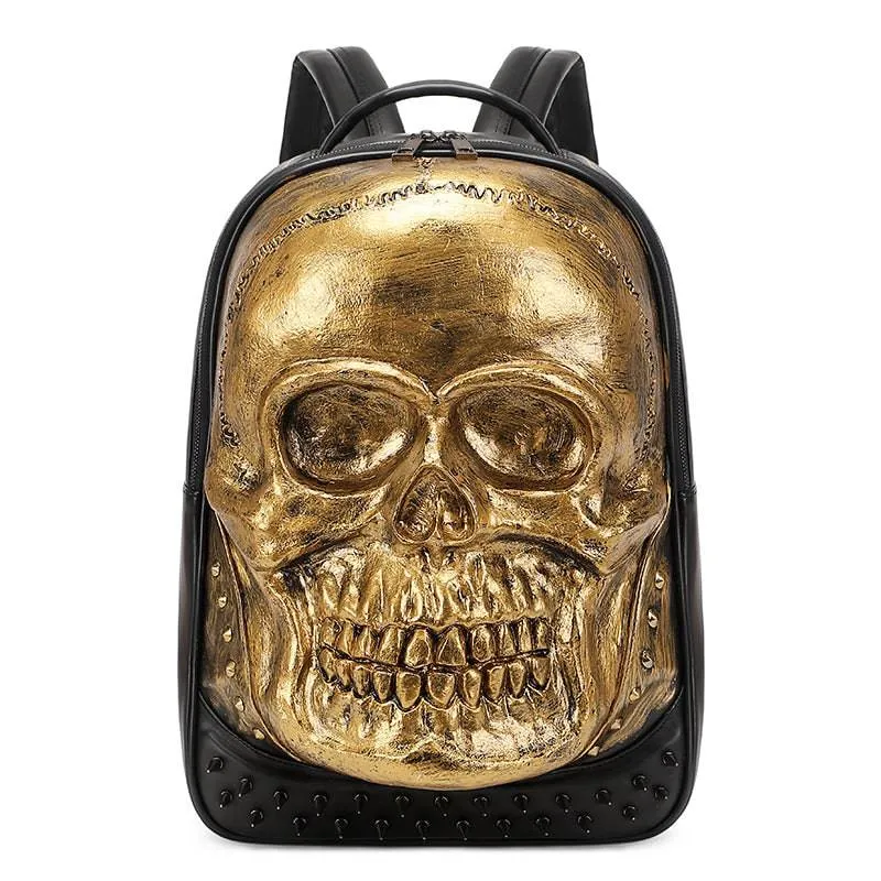 Cool Unisexs 3D Skull Backpack , Smiling Skull Backpack , Studded Large Volumn Laptop Backpack