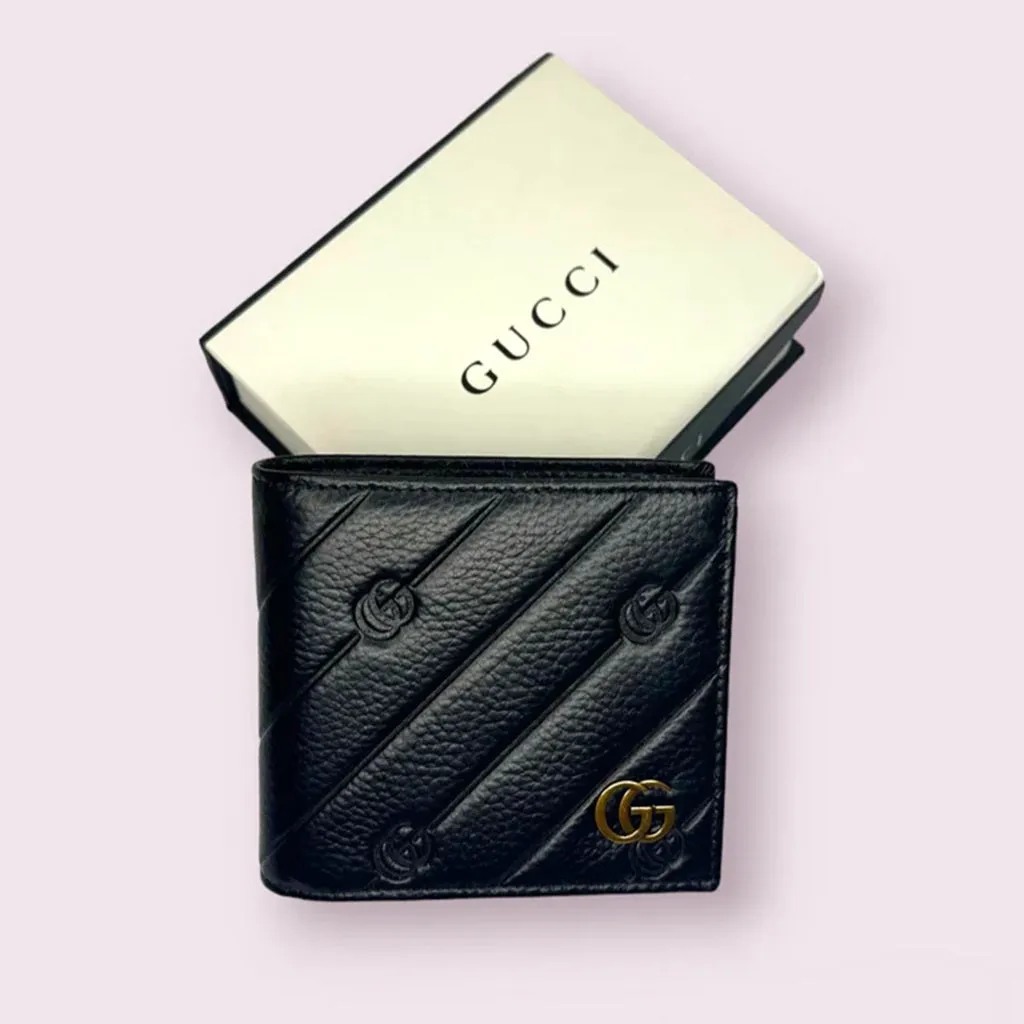 Designer Gucci Leather Bifold Men Wallet Textured Black