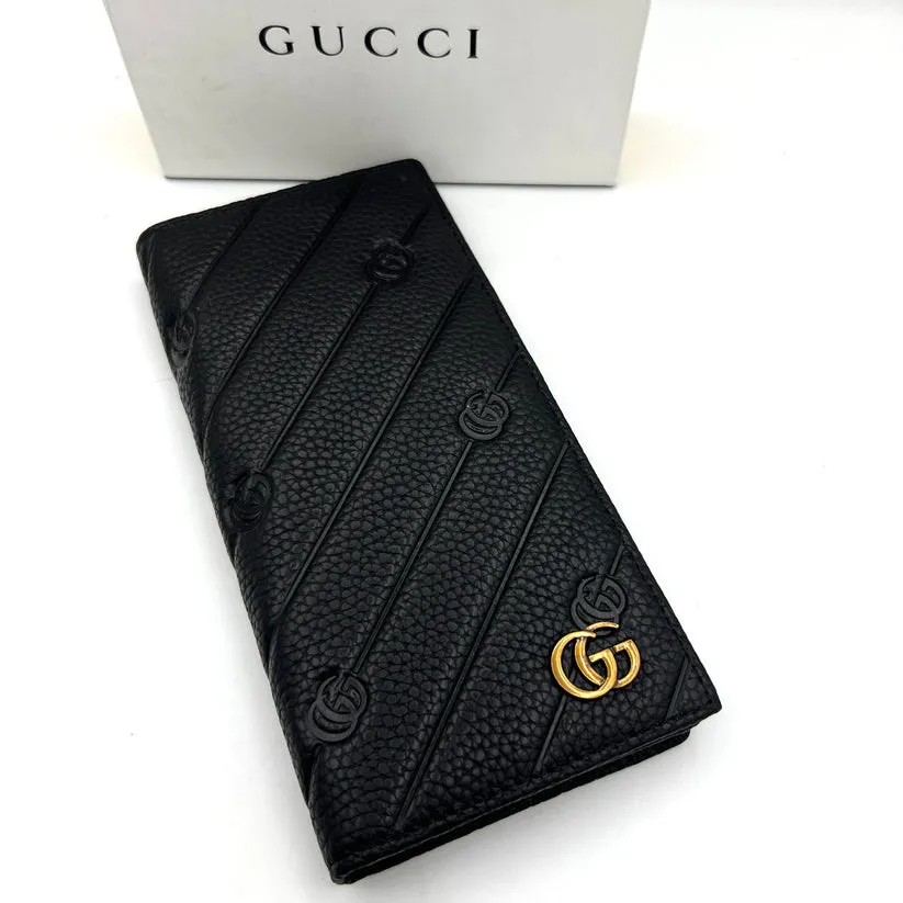 Designer Gucci Leather Men Long Wallet Textured Black ( Made in Italy )