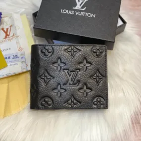 Designer LV Leather Wallet Black Textured ( Made in Italy)