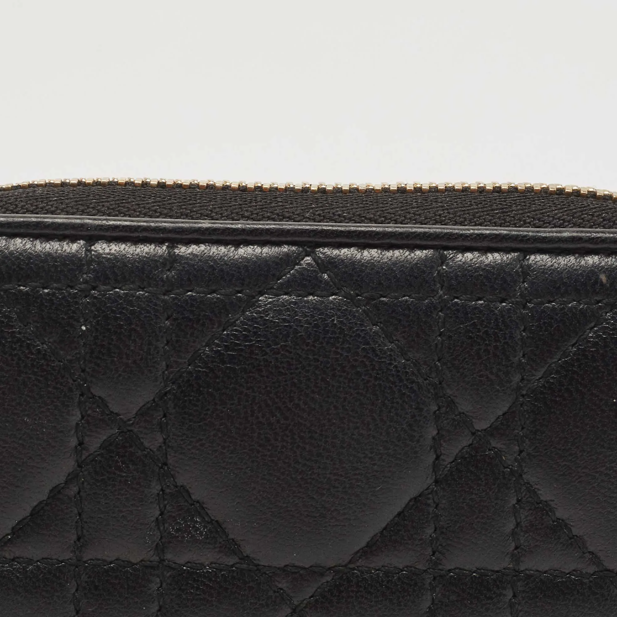 DIOR Black Cannage Leather Compact Zip Around Wallet