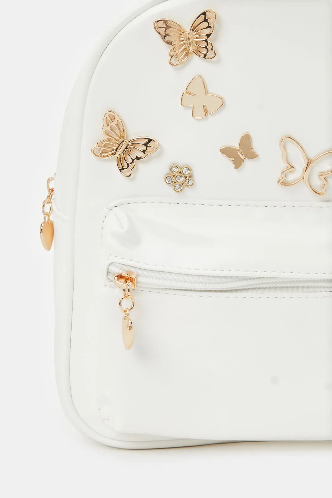 Girls White Embellished Backpack