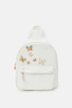 Girls White Embellished Backpack