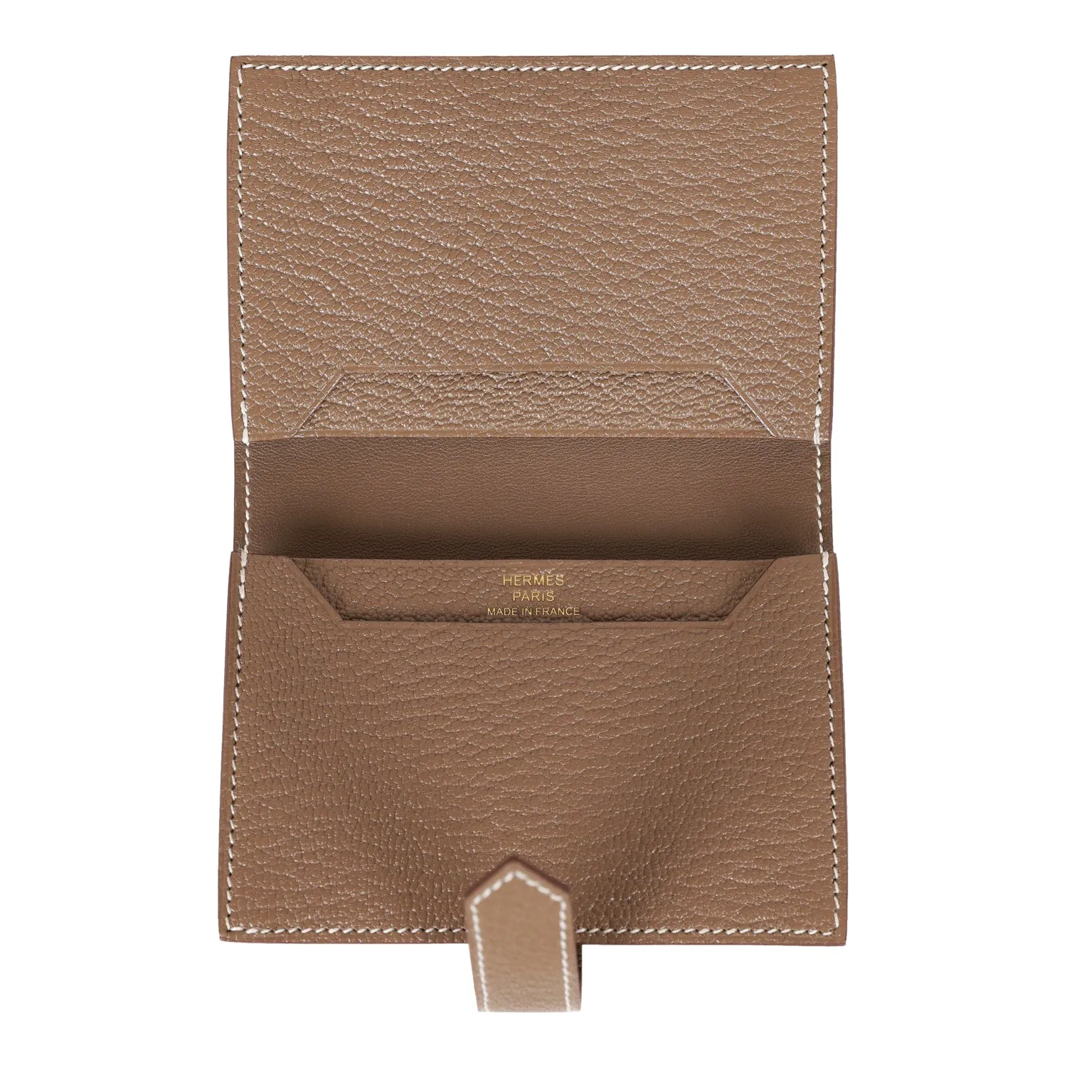 Hermes Bearn Compact Wallet Etoupe Chevre Gold Hardware