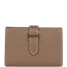 Hermes Bearn Compact Wallet Etoupe Chevre Gold Hardware